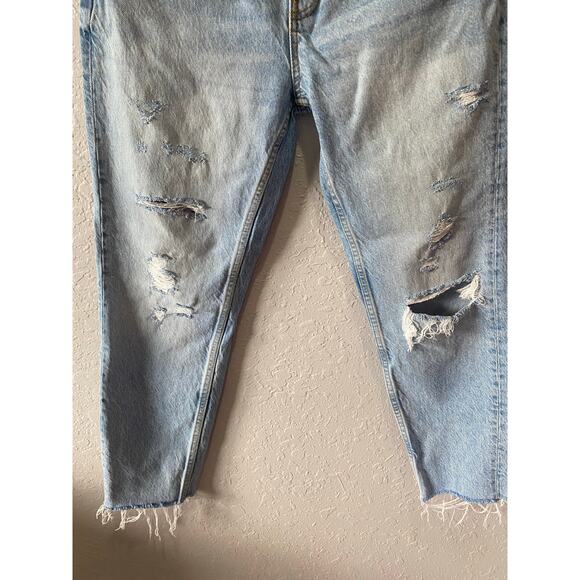 Zara The Cigarette in Sunrise Blue Distressed Straight Raw Hem Jeans Sz 8 BOHO - Picture 3 of 9